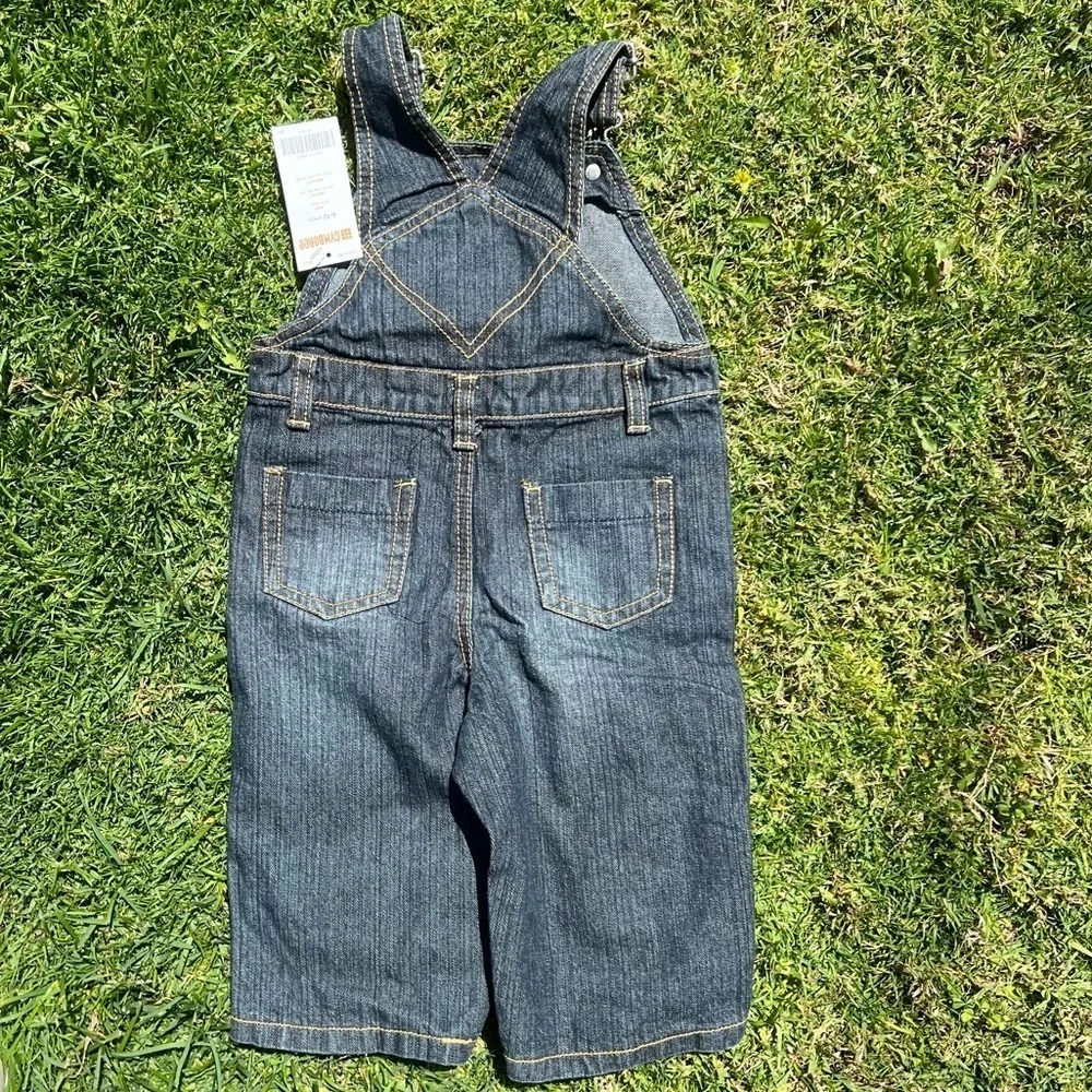 Y2K Gymboree Embroidered Tiger Overalls Dark Wash Denim 6-12 Mos NWT